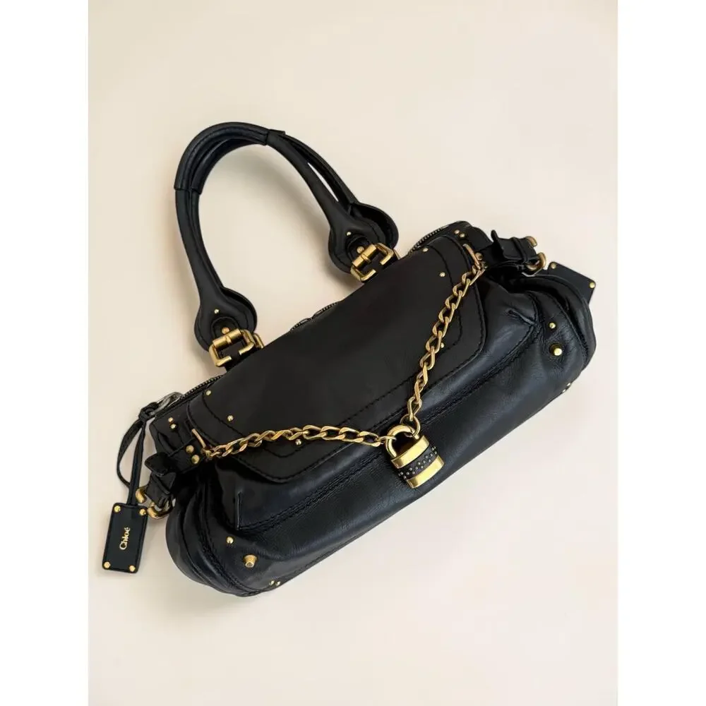 Black Chloé Paddington Bag Rare Vintage Rock n' Roll Stud Chain Padlock